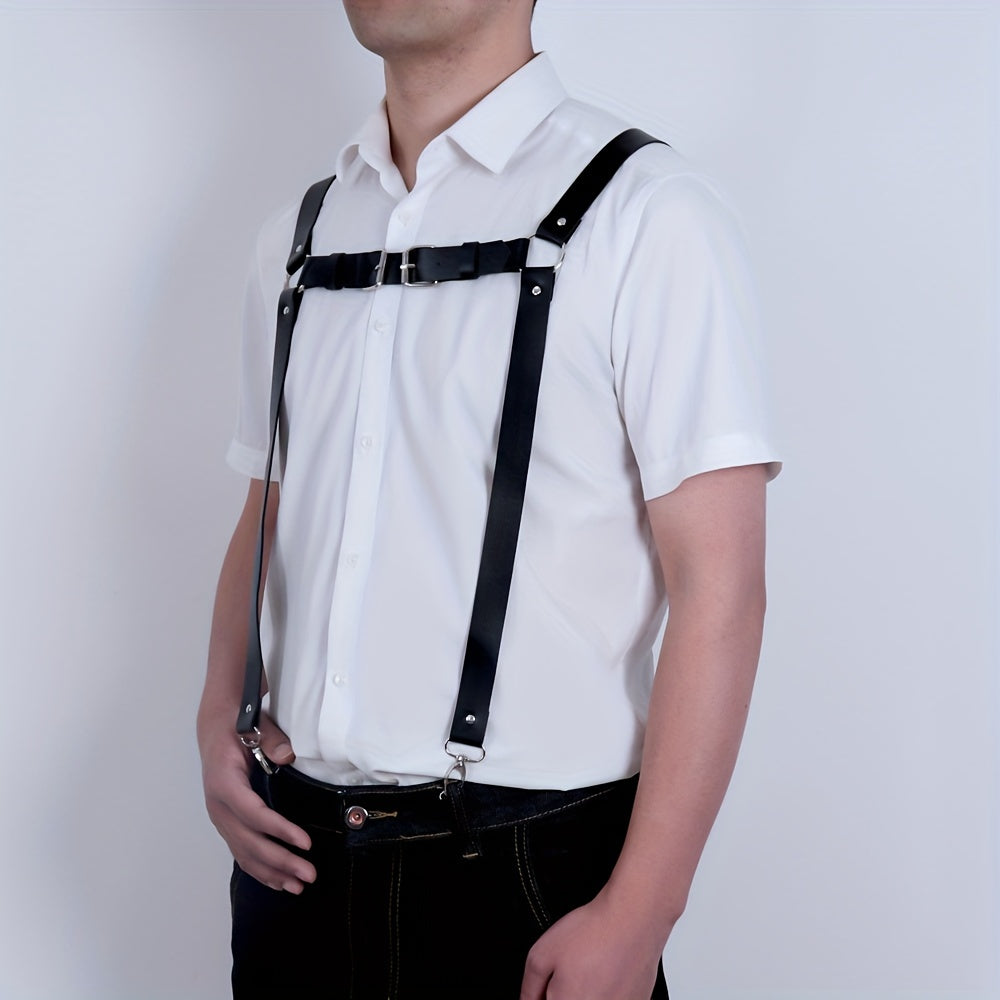 Men's Leather Novelty Suspenders Belt Adjustable Shoulder Strap