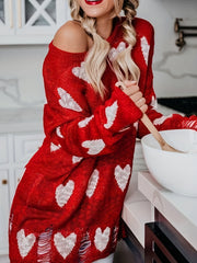 Heart Print One Shoulder Sweater