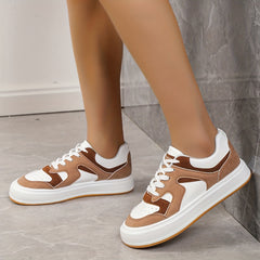 Women's Colorblock Casual Sneakers Lace Up Low Round Toe Comfy Skate Shoes
