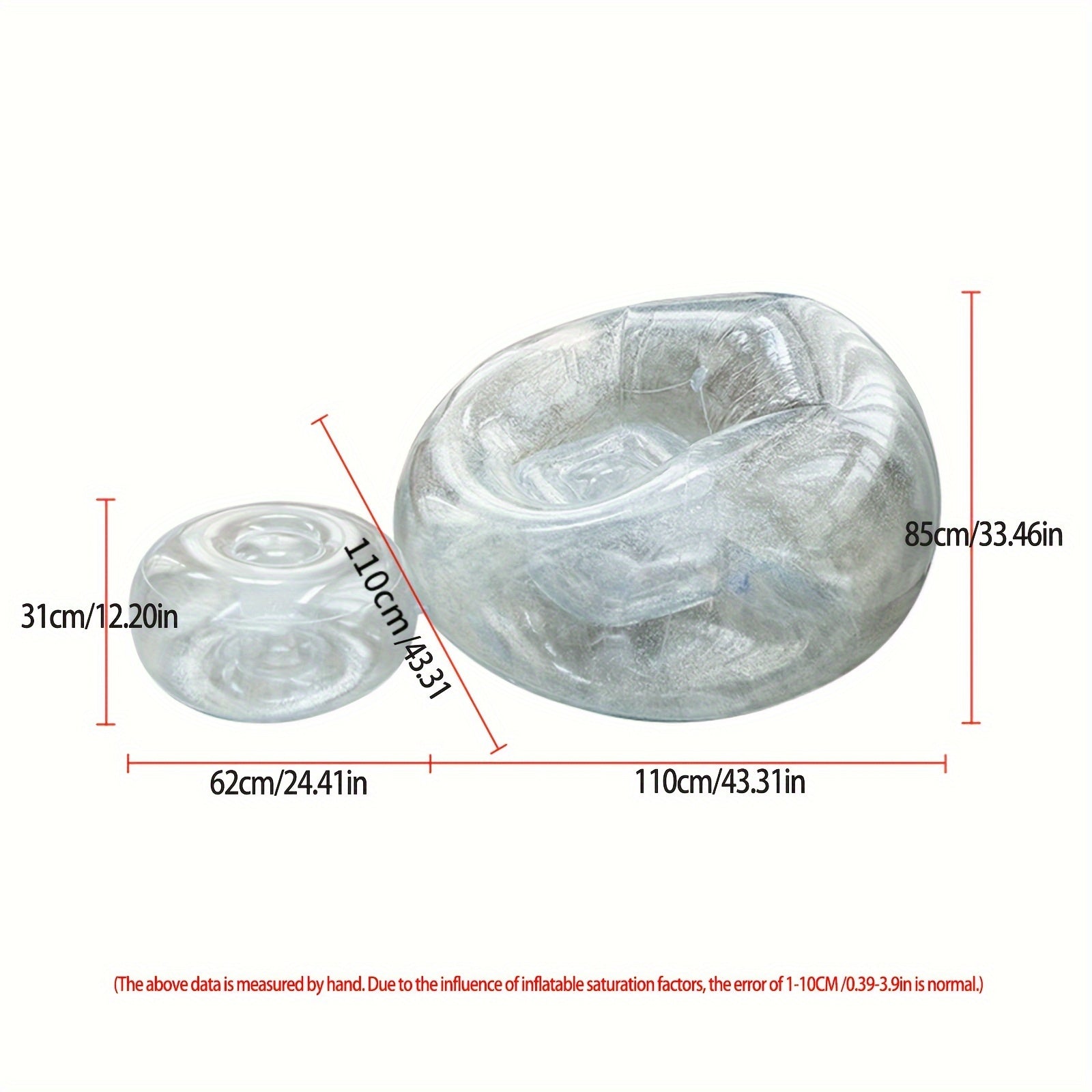 Clear Glitter Inflatable Sofa with Footrest Stool - Single Bed for Camping