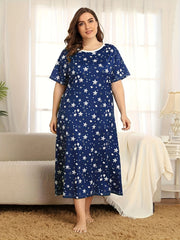 Stars Print Sleep Dress Short Sleeve