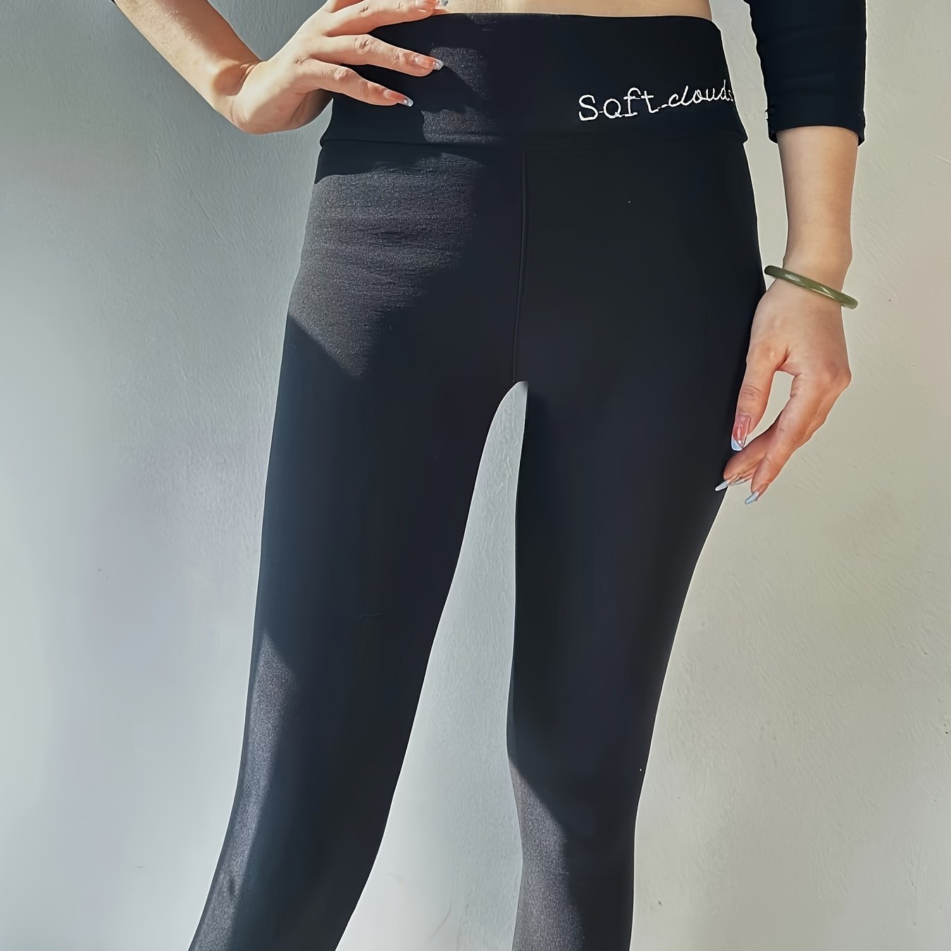 Embroidery Fleece Leggings High Waist Tights Warm Pants