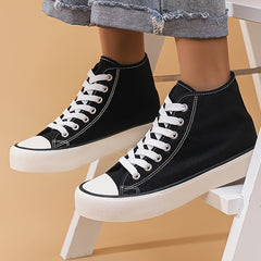 Girl's High Top Solid Skate Shoes Comfy Non Slip Casual Lace Up Platform