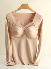 Mesh Stitching Thermal Long Sleeve Top Women's Lingerie