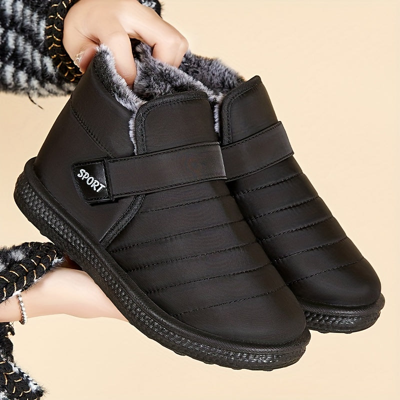 Waterproof Slip On Thermal Snow Boots Plush Lined Round Toe Flat Snow Shoes
