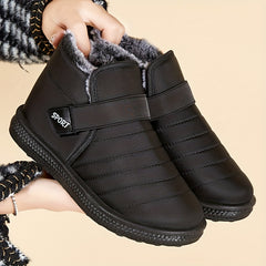 Waterproof Slip On Thermal Snow Boots Plush Lined Round Toe Flat Snow Shoes