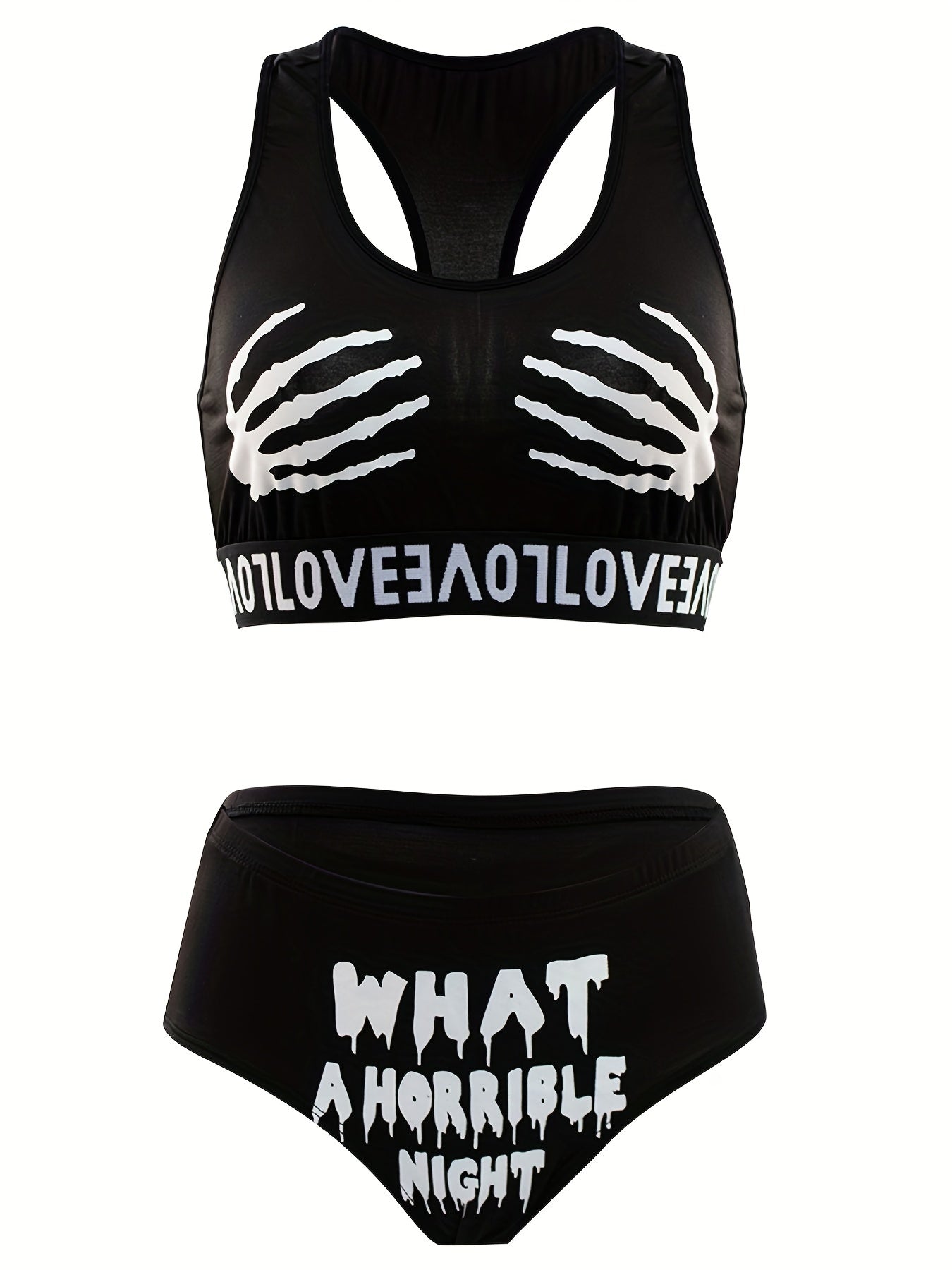 Skull Print Bra & Panties Set Halloween Lingerie Women's Underwear