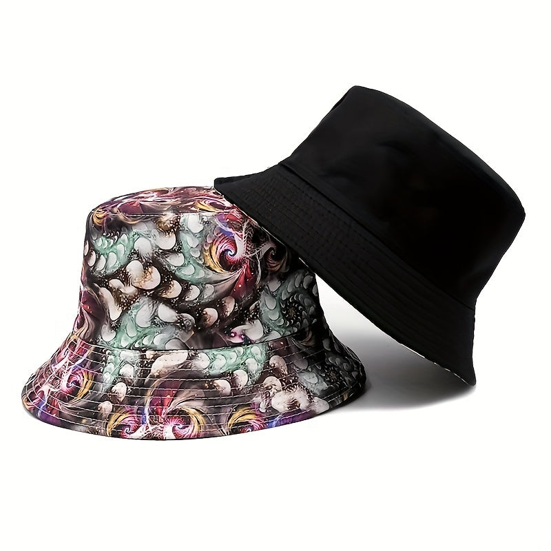 Unisex Vintage Abstract Sunshade Bucket Hat For Outdoor Travel