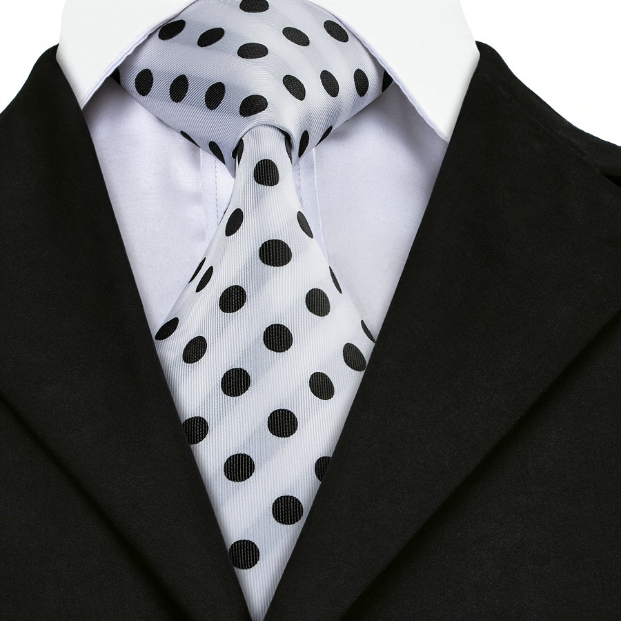 1pc Hi Tie Polka Dots Necktie With Pocket Square Cufflinks Set Mens Accessories