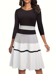 Colorblock Stripe Print Half Sleeve Dress
