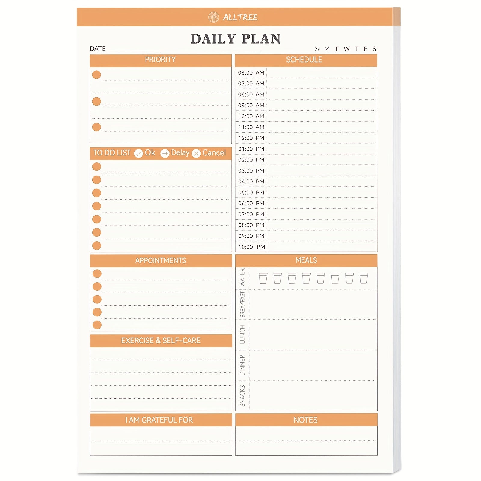 Daily Planner Notepad Hourly Schedule To Do List Appointments Meals Water Intake