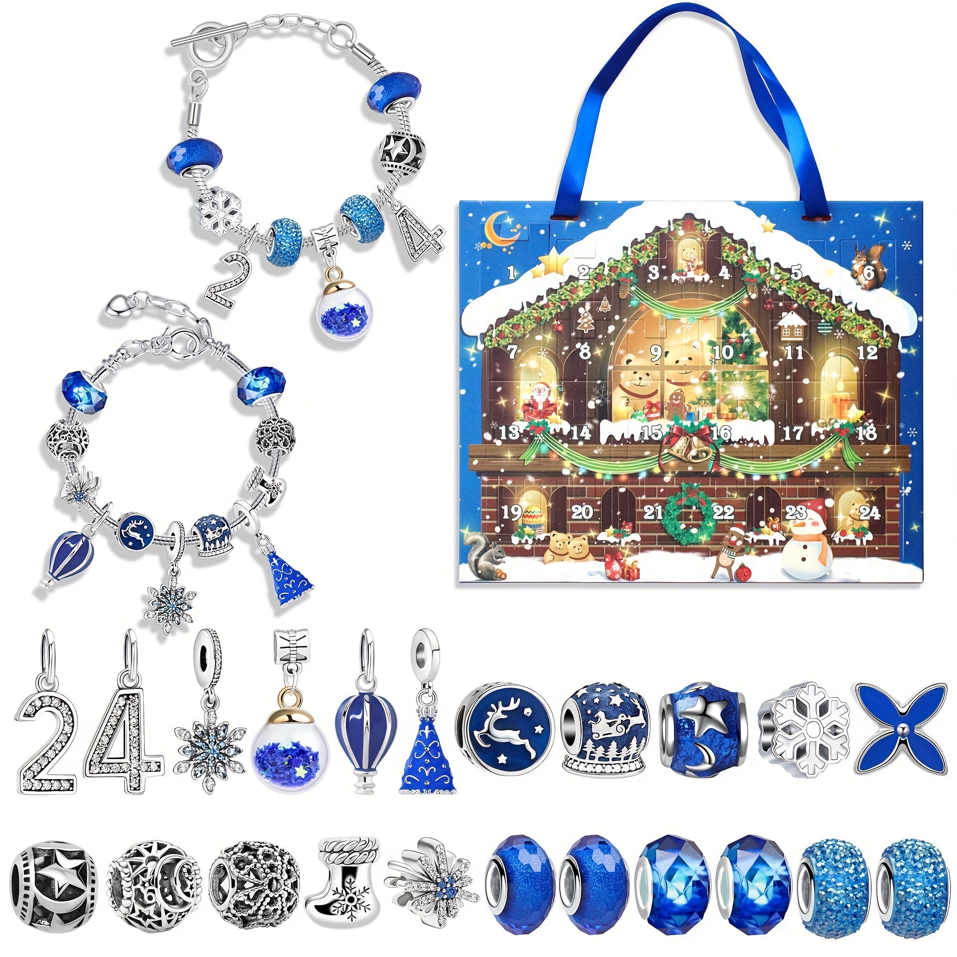 Xmas Advent Calendar Bracelets Charms Beads Kit 24 Days DIY Jewelry Making Gift