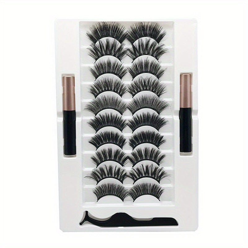 10 Pairs Magnetic Faux Mink Hair False Eyelashes Long and Curling