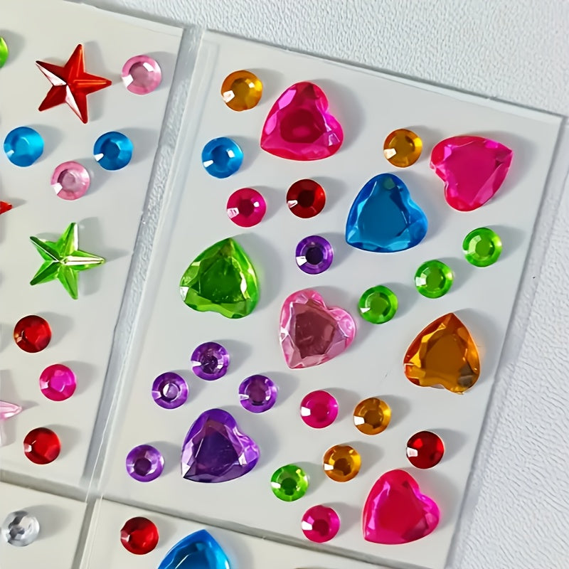 Mini Rhinestone Stickers Self Adhesive Mixed Shapes Hearts Stars Flowers