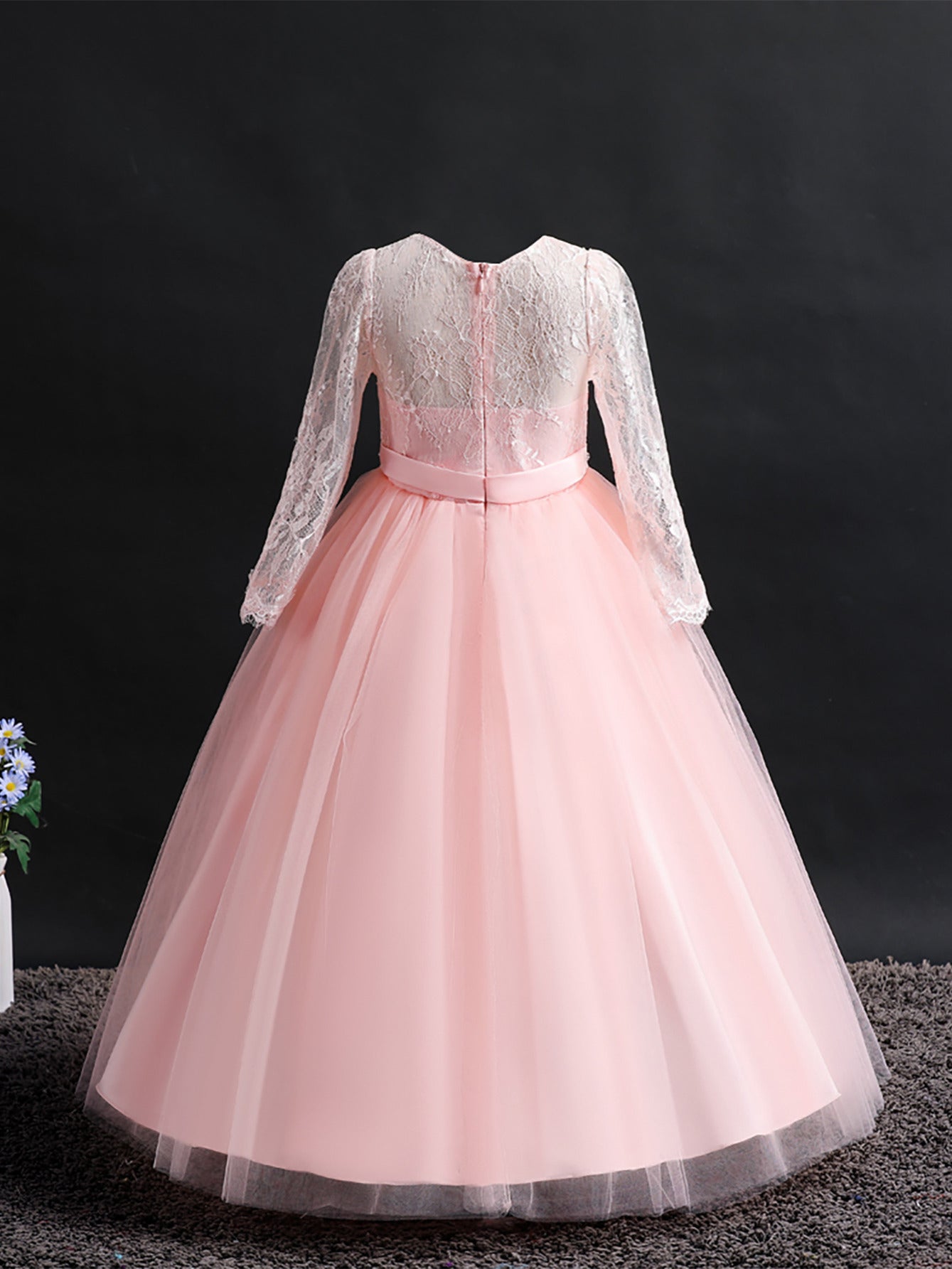 Girls Lace Long Sleeve Dress Wedding Princess Party Dress