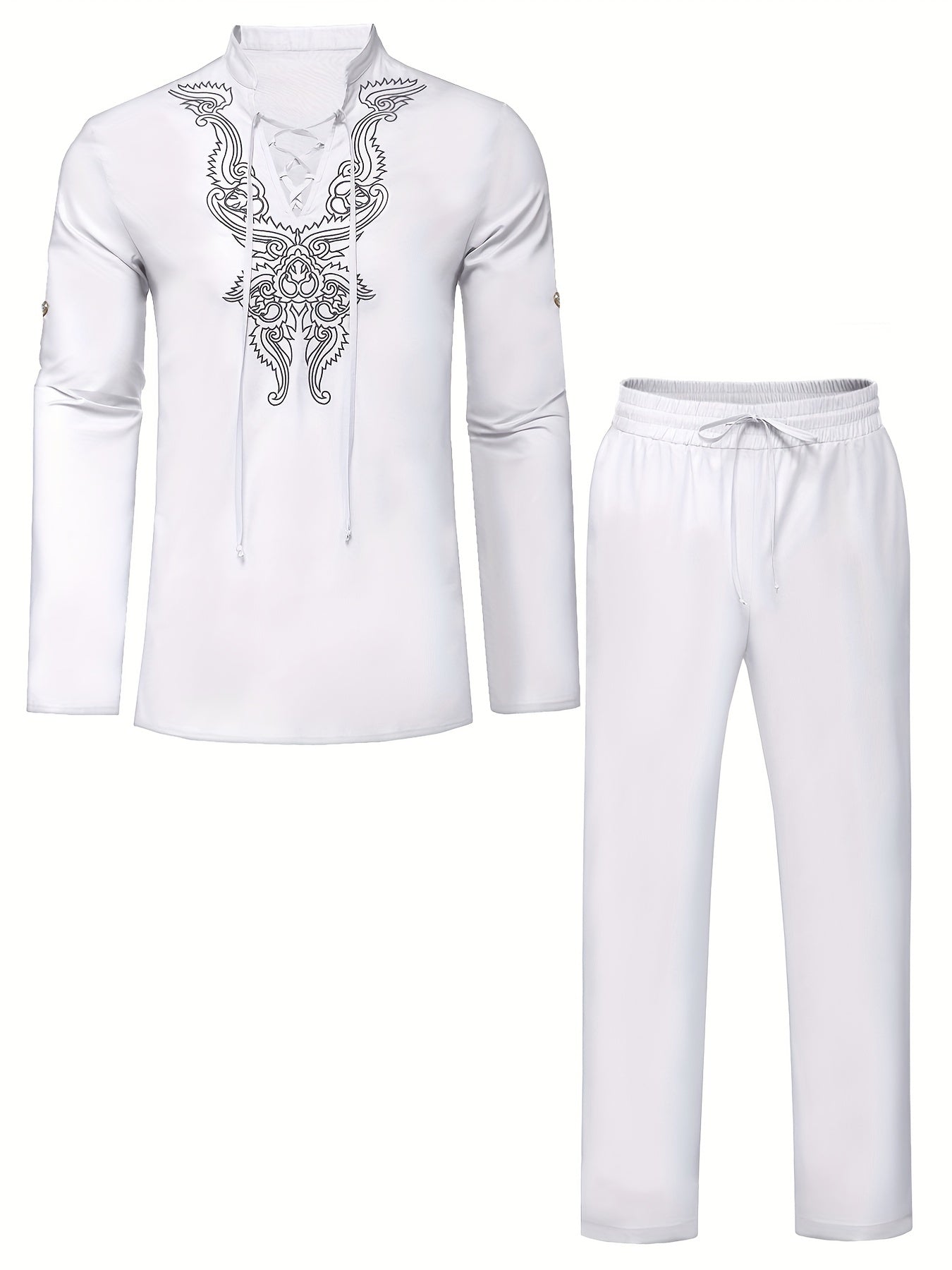 Boho Style Embroidery Men's 2-Piece Outfits Set