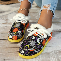 Women's Halloween Skeleton Pattern Non slip Sneakers Low Top Sport Shoes