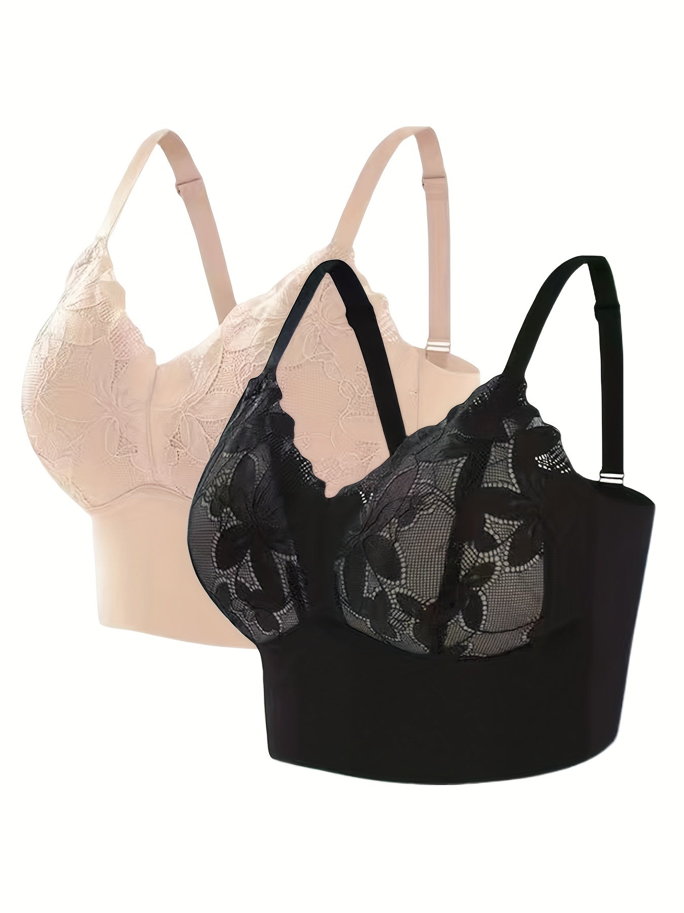 2pcs Lace Wireless Push Up Bra Comfy & Breathable Women's Lingerie