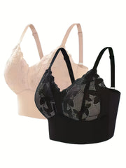 2pcs Lace Wireless Push Up Bra Comfy & Breathable Women's Lingerie