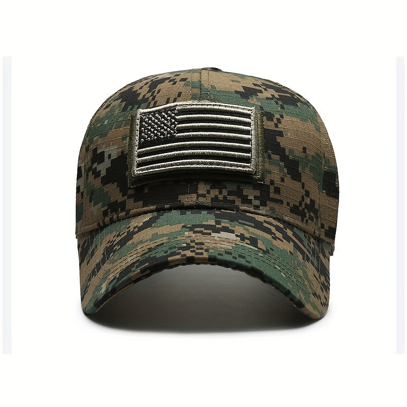 American Flag Patch Camo Baseball Cap Adjustable Sun Hat For Men Women