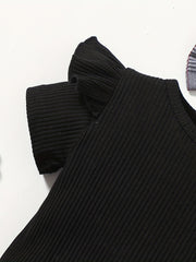 Toddler Girls Ribbed Knit T-shirt Top & Plaid Suspender Skirt