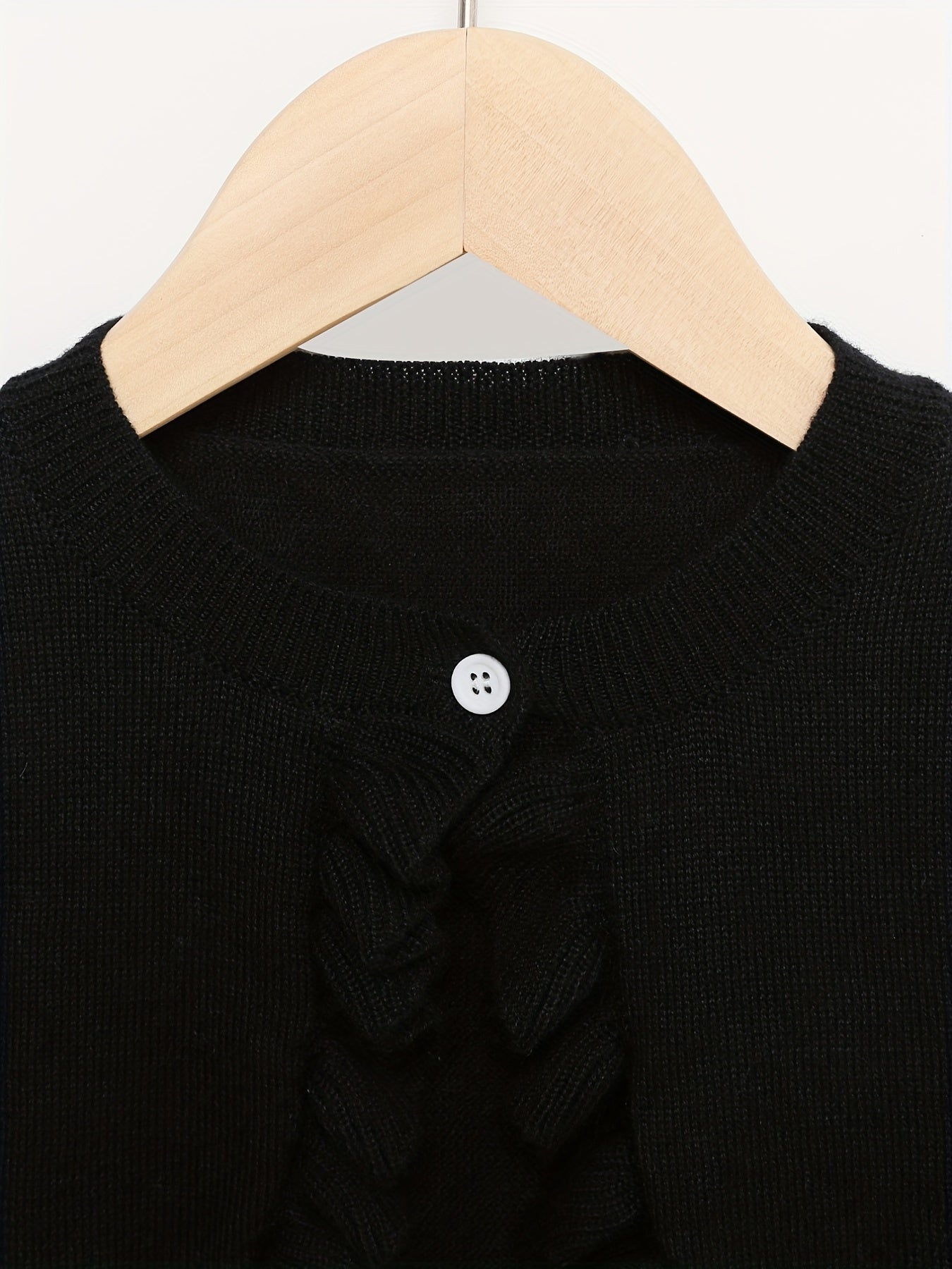 Girls' Knit Cardigan Single Button Flounce Cuff Long Sleeve Thin Cardigan