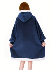 Plush Hooded Night Robe Warm Long Sleeve Robe Women's Sleepwear