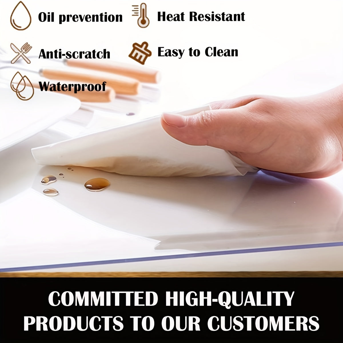 Transparent PVC Tablecloth Heat/Water Resistant Non-Slip Washable - Home/Hotel