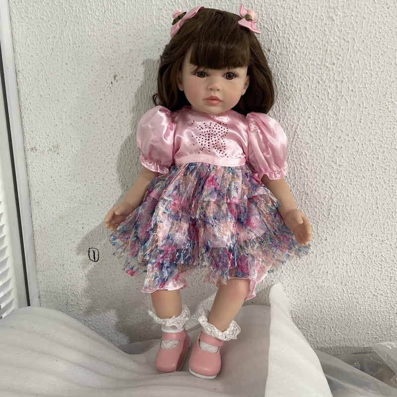 24 Inch Reborn Doll Girl Princess Long Hair Pink Skirt Lifelike