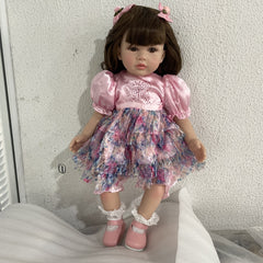 24 Inch Reborn Doll Girl Princess Long Hair Pink Skirt Lifelike