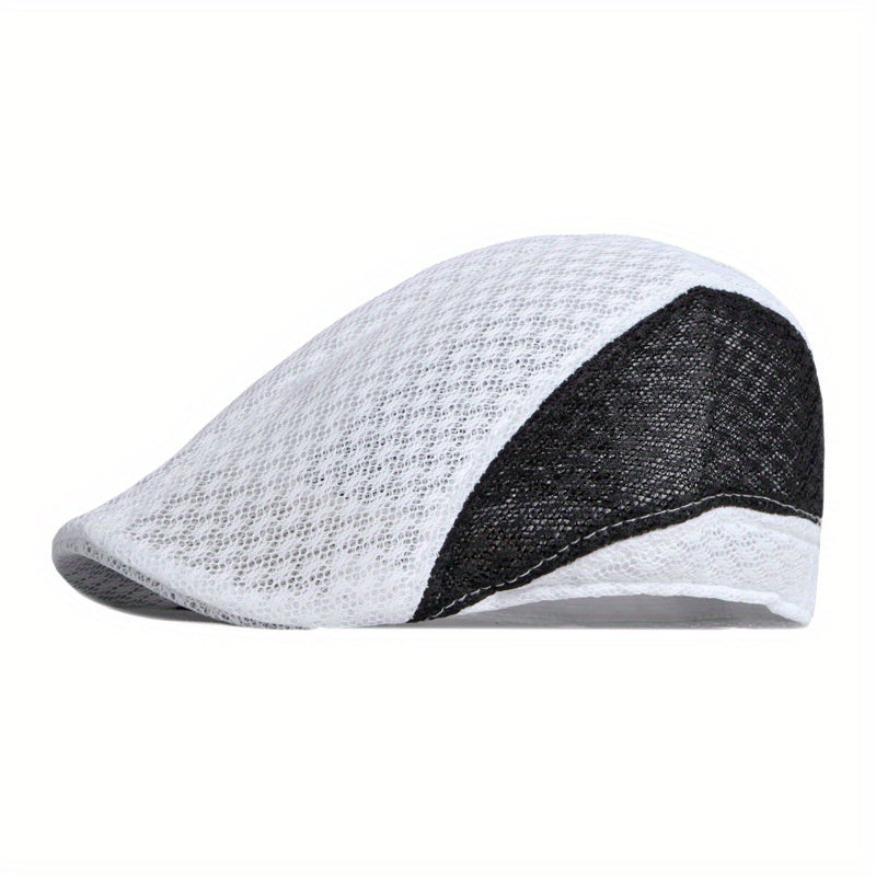 Men's Mesh Breathable Newsboy Hat Peaked Cap Retro Beret Literary Painter Hat
