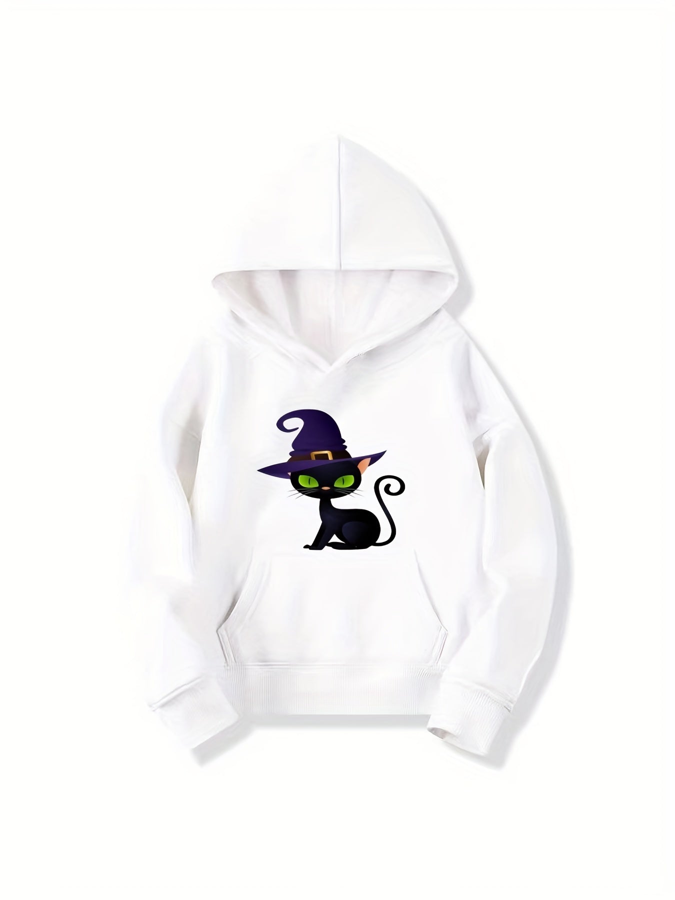 Kitten Witch Hat Hoodie Girls Halloween Top Kids Gift