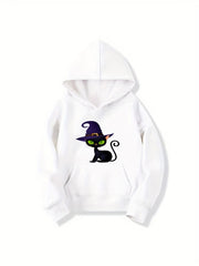 Kitten Witch Hat Hoodie Girls Halloween Top Kids Gift