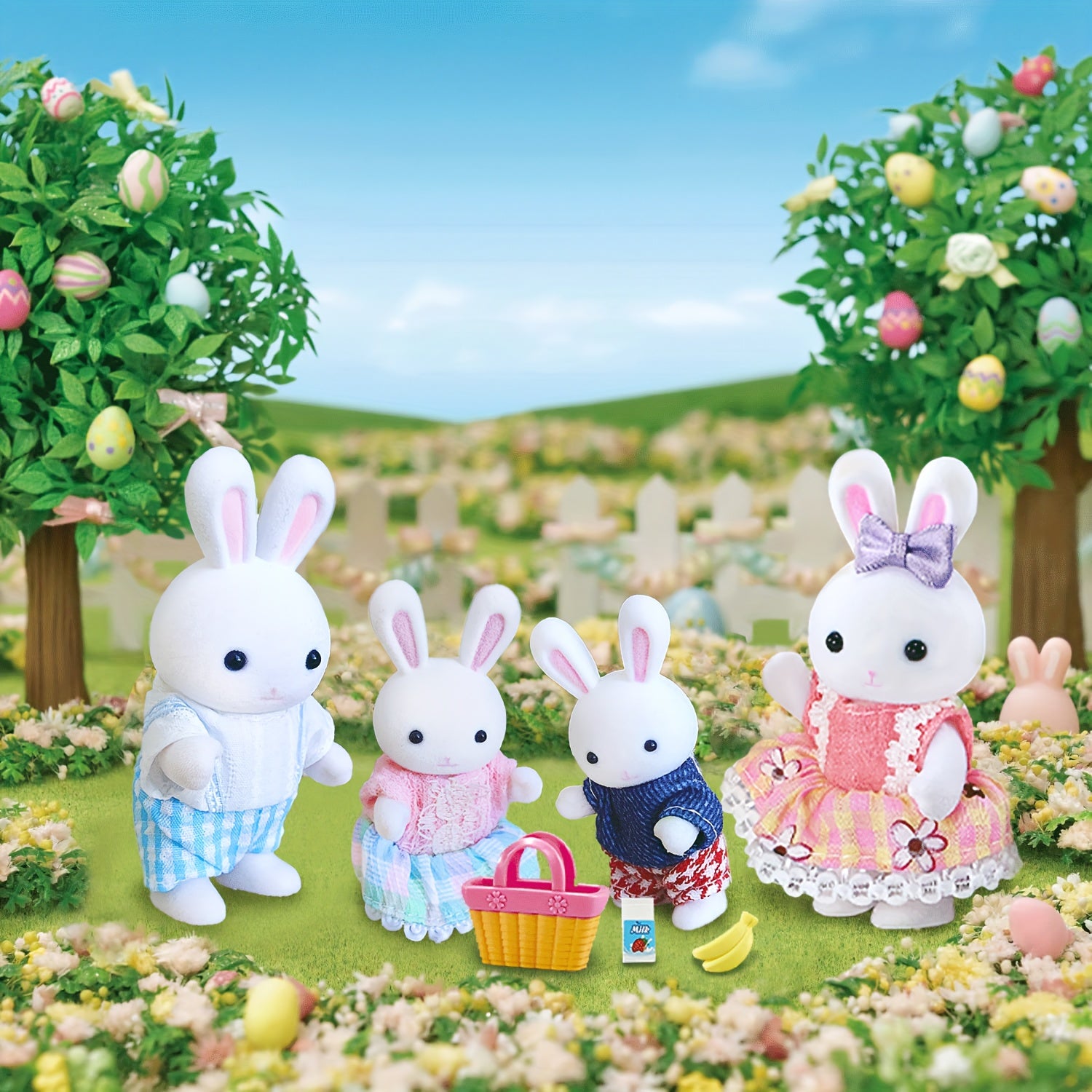 4pc Bunny Family Doll Set Whimsical Playtime Random Clothing Styles for Kids 3+