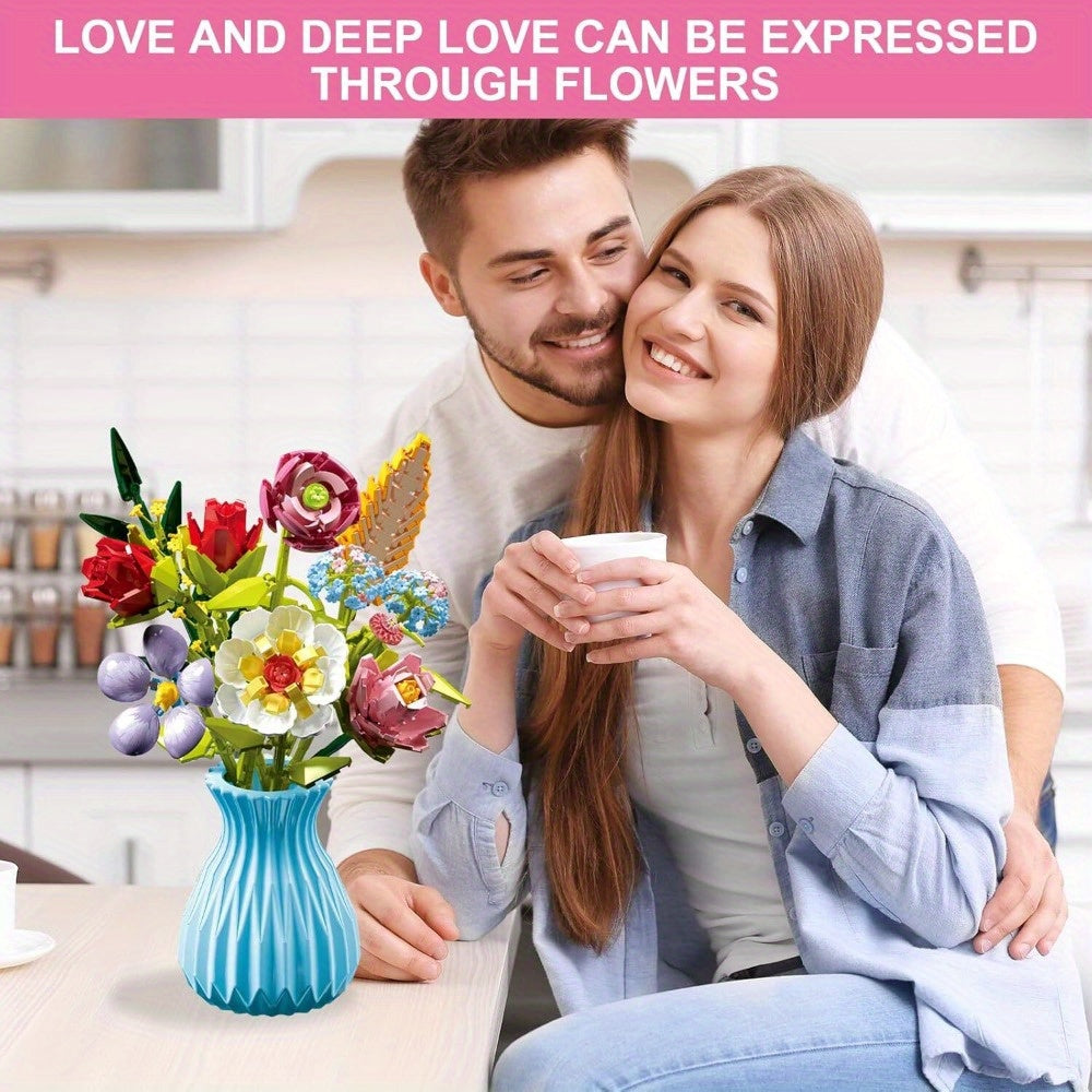 Botanical Collection DIY Flower Construction Set in Vase, 724pcs