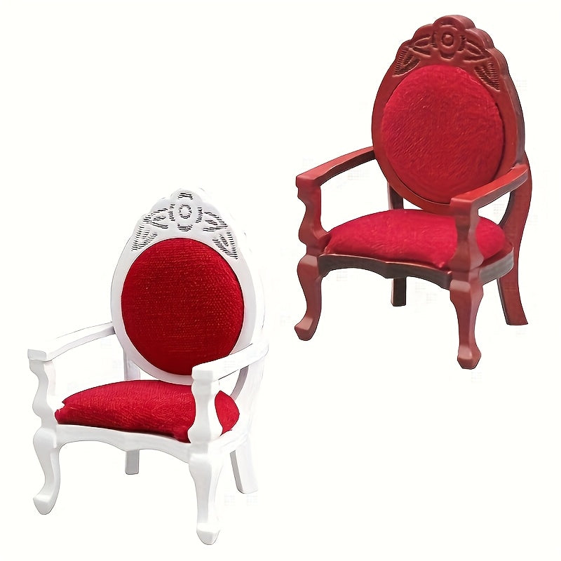 1:12 Dollhouse Furniture Vintage Wood Armchairs with Red Cushions