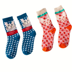 5 Pairs Men's Novelty Socks Vintage Cartoon Patterns Christmas Gift