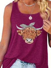 Cow Print Round Neck Tank Top
