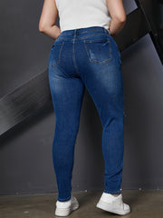 Ripped Button Up Stretch Skinny Jeans