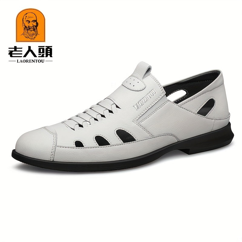 LAORENTOU Men's Leather Beach Sandals Non Slip Comfy Summer Shoes