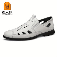 LAORENTOU Men's Leather Beach Sandals Non Slip Comfy Summer Shoes