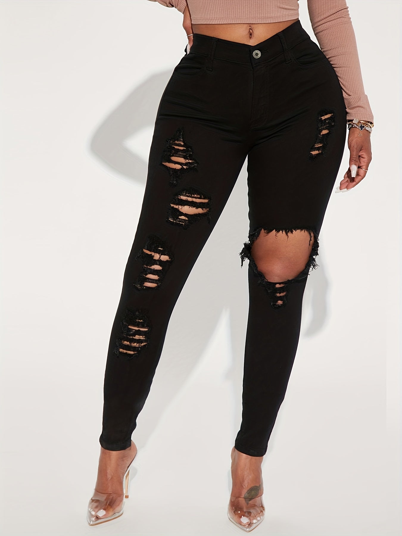 High Strech Ripped Skinny Denim Jeans