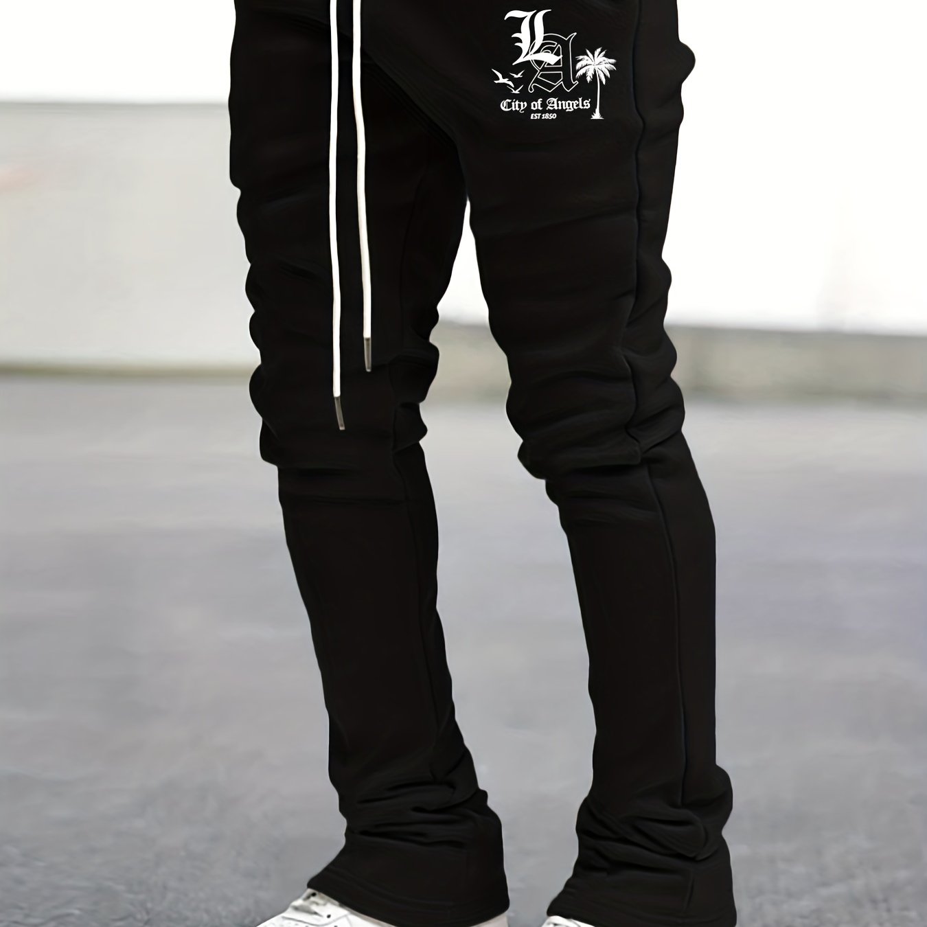 LA Print Flared Trousers Men's Casual Stretch Street Style Joggers