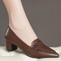 Retro Chunky Heel Slip On Shoes Pointed Toe Pumps