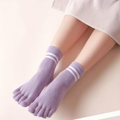 2 Pairs Striped Toe Socks Comfy & Warm Five Finger Women's Stockings