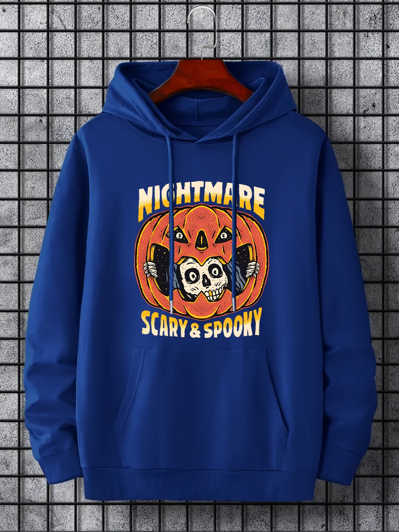 Men's Nightmare Print Hoodie Slightly Stretch Breathable Drawstring Sweatshirt