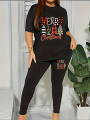 Women's Plus Christmas Tree Print Tunic T-shirt & Leggings Set