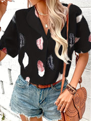 Feather Print Short Sleeve Blouse