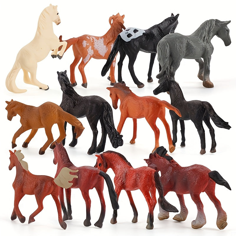 12 Horse Model Sets Realistic Dual Styles Painting 3D Details Toys