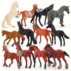 12 Horse Model Sets Realistic Dual Styles Painting 3D Details Toys